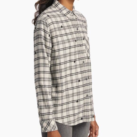 RAILS REVOLVE Milo Plaid Black Ivory Check Stars Button Up Shirt Top Classic L - Picture 1 of 7